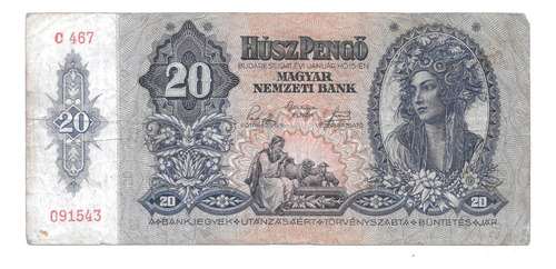 Liquido Billete De Hungría.  20 Pengo 1941