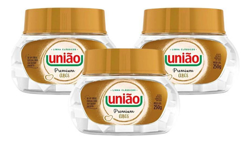 3 Açúcar Em Cubos Refinado Granulado União Pote 250g