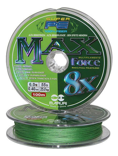 Linha Multifilamento Force Pe 8x Verde 0,18mm 100 Mts 22lbs