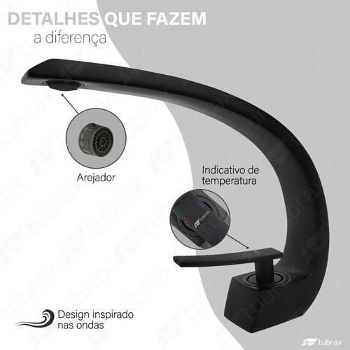 Torneira Banheiro Lavabo Monocomando Preta Fosca Tubrax