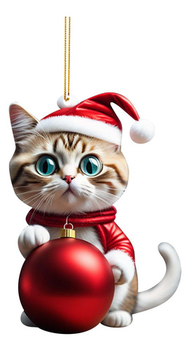 Colgante Decorativo Navideño Con Forma De Árbol Y Gato, Acrí