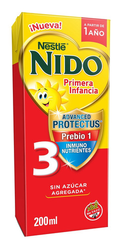 Leche de fórmula líquida Nestlé Nido 3 en brick de 24 de 200mL - 12  a 36 meses
