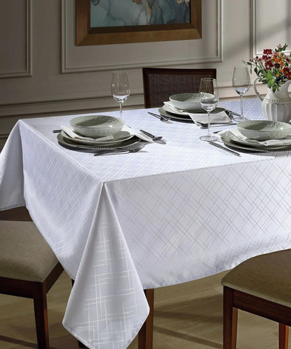 Toalha De Mesa Branca Dohler Retangular 8 Lugares Jacquard