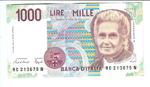 Italia Billete 1000 Liras 1990 - 213675 Figura M. Montessori