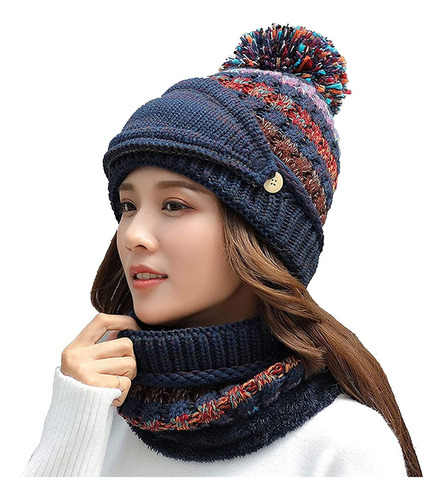 Gorro Con Bufanda Mujer Y Tapa Boca Conjunto Invierno Fr [u]