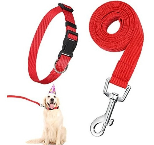 Collar Y Correa Para Perros Ligera Y Resistente 120 Cm Color Rojo