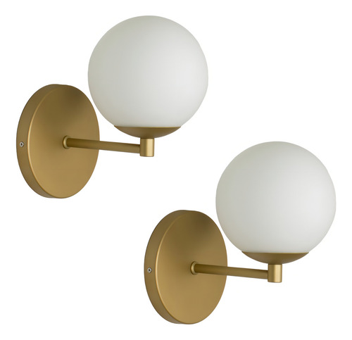 Kit 2 Arandela Parede Reta Globo 12 Jabuticaba Dourado Fosco Dourado