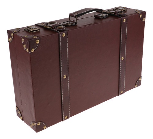 Estuche De Viaje De Madera Antiguo Marrón 40x25x10cm .