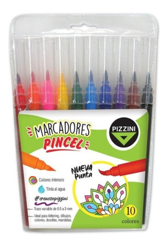 Marcadores Punta Pincel X 10 Colores Pizzini 