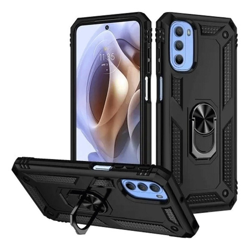 Funda Reforzada Con Anillo Para Modelos De Motorola Negro Moto G51
