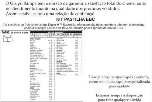 Pastilha Freio Dianteira Ebc Harley Davidson Fat Boy 114