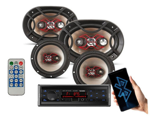 Kit Som Automotivo Player Bluetooth Falante Bravox 6 + 6x9 Cor Vermelho Preto