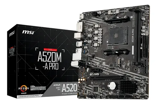 Placamae Msi A520ma Pro Am4 Matx Ddr4 Hdmi Dvi M2 Preto