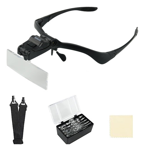 Visor Con 5 Lentes De Aumento Y Luz Led, Lupa De Joyero
