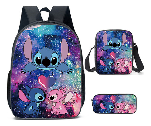 Set De 3 Mochilas Lilo & Stitch Con Otros Accesorios