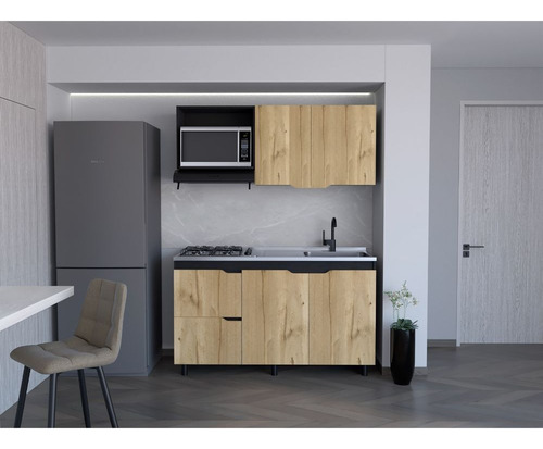 Cocina Integral Mound Café Claro Y Wengue, Mesón Derecho Color Negro