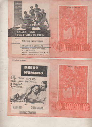 Lote 2 Antiguos Programa Cine - Normandie  -  Año 1957