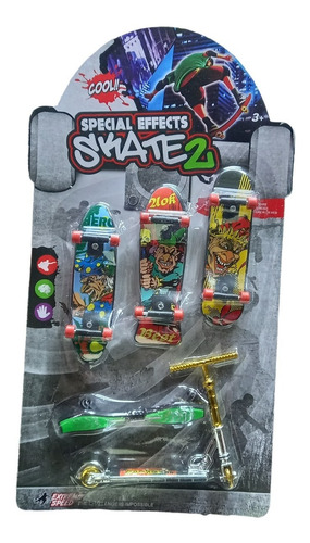 Imagen 3 de 3 de Pack 4 Mini Juego Skate Diseños Para Dedos + 1 Patineta
