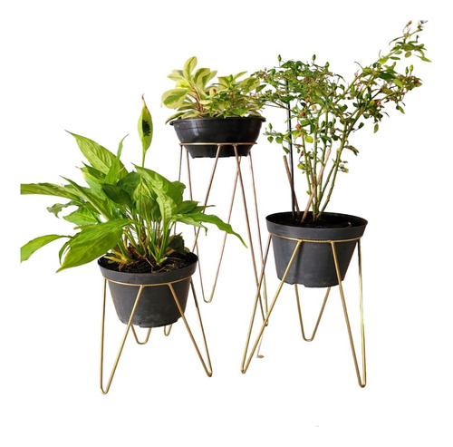 Kit 3 Suporte Vaso Plantas Flores 16x60 Dourado Lindo Sd Top