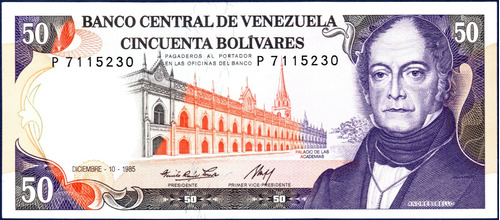 Billete 50 Bolívares P7 Diciembre 10 1985 Andrés Bello