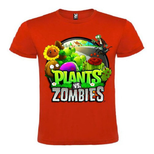 Polera Color Algodón 100% Niños Plantas Zombies 