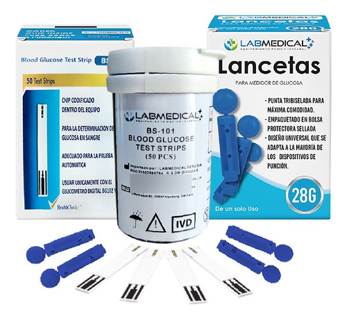 100 Tira Reactiva +100 Lancetas Para Glucometro Labmedical 