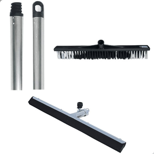 Kit Industrial Vassoura 60cm + Rodo Metal 55cm + Cabo 1,20m