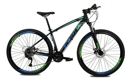 Bicicleta Aro 29 Ksw Alivio 1.0 27v Hidraulico - Trava - K7 Cor Verde/azul Tamanho Do Quadro 21