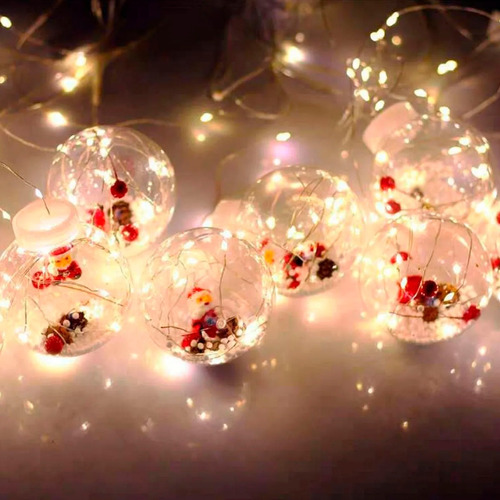 Cortina Esfera Luces Led Trasparentes Navidad  Santa Nieve