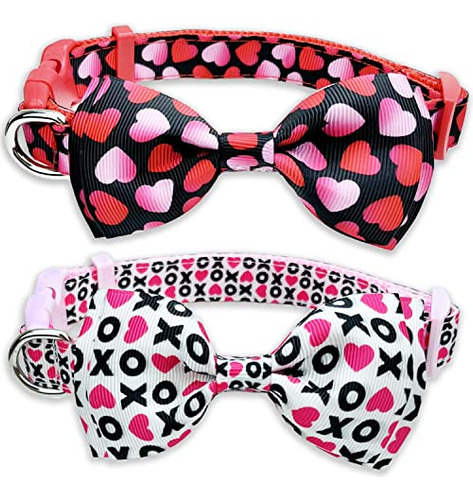 2 Pack Valentine Holiday Dog Bow Tie Collar,heart Dog C...