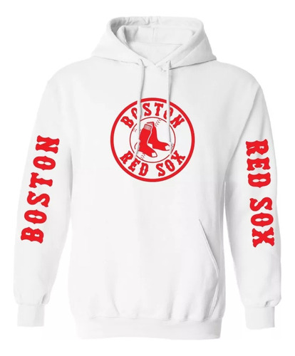 Polera Boston Red Sox Blanco Polera Capucha Estampado