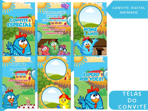 Convite Digital Animado Galinha Pintadinha - Menino Azul-aço