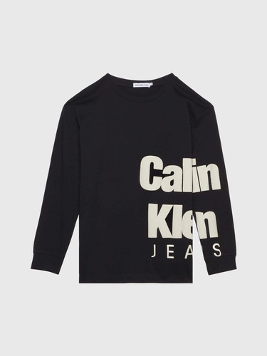 Playera Negra Maga Larga Con Diseño Calvin Klein De Niño