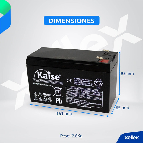 Imagen 2 de 9 de Batería Recargable Sellada Kaise 12v 9ah Kb1290 Ups Alarmas