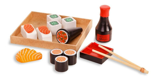 Brinquedo Comidinhas De Madeira - Kit Sushi 16 Peças