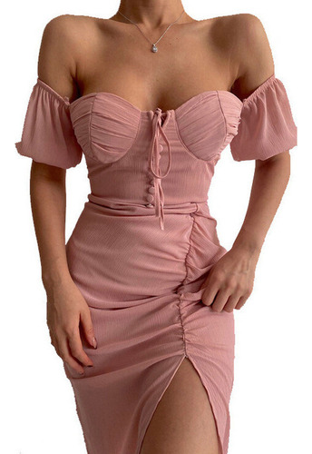 Vestido Tubo De Color Liso Con Hombros Descubiertos