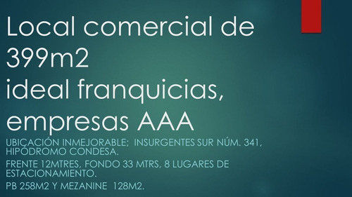 Imagen 1 de 6 de Local Comercial Aaa 399m2 Insurgentes Sur, Col Hipodromo Con