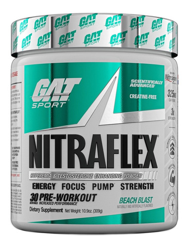 Suplemento en polvo GAT Sport  Advanced Pre-Workout Nitraflex aminoácidos sabor beach blast en pote de 309g