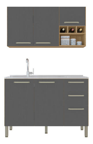 Cocina 120cm Jazmín 6 Puertas Maderado Natural/gris