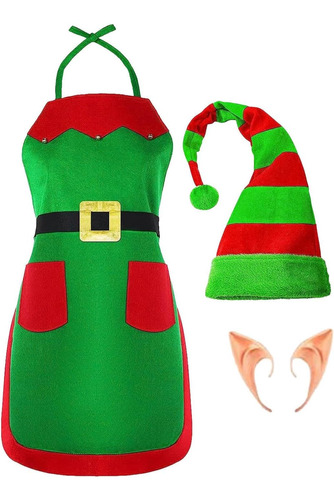 Disfraz Elfo Adulto,duende Navideño A Rayas Rojas Y Verdes,a