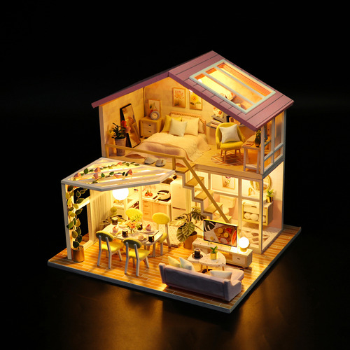 Kit Casa Muñecas Madera Diy Con Muebles, Luz Led.música -