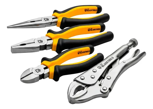 Kit Jogo 4 Alicates Utilidades Variadas Universal Corte Bico The Black Tools
