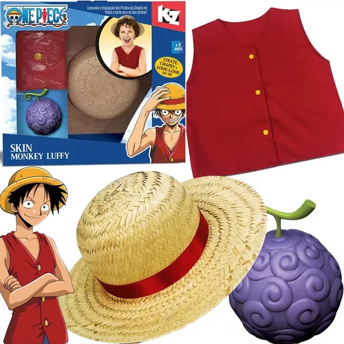 Fantasia Luffy One Piece Colete Chapeu E Gomu Gomu No Mi - Elka no Shoptime