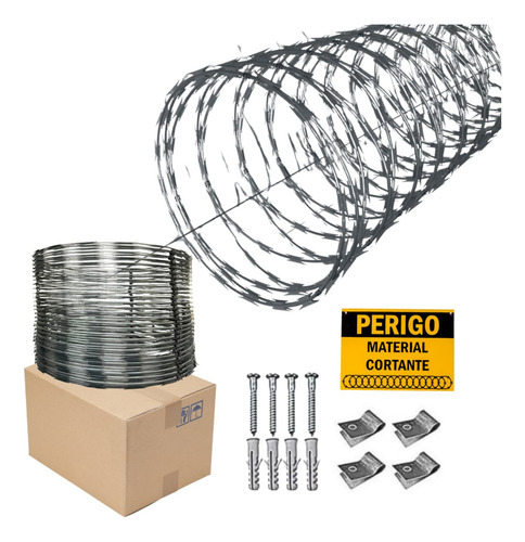 Concertina Dupla Clipada 45cm Aço Galvalume Rende 8 Metros + Kit De Instação Resistente A Corrosão Segurança Residencial Comercial Rural Muro Portão Alambrados Cerca De Proteção Direto Da Fábrica