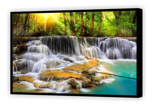 Quadro Decorativo Cachoeira Rio Pedras Tela Moldura Filete 