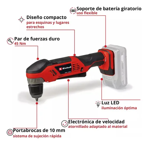 Taladro Angular Inalámbrico Einhell Te-ad 18 Li  Solo Rojo
