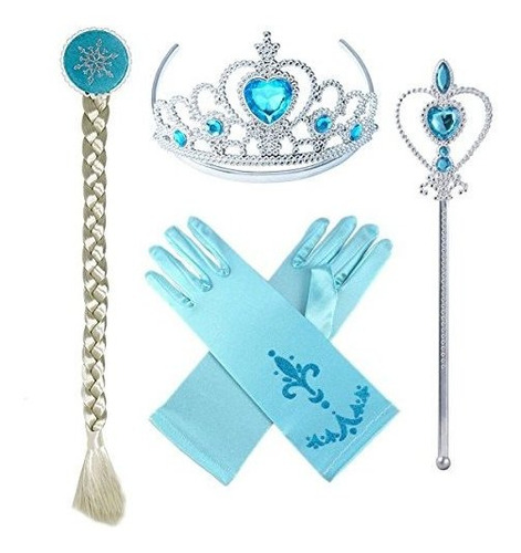 Set Princesa Elsa: Corona, Guantes, Peluca Y Varita.