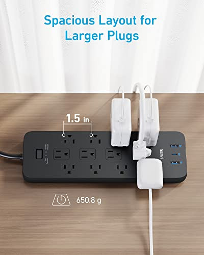 Regleta De Alimentacion 12 Tomas 3 Puertos Usb Color Negro