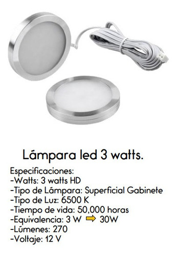Lampara Led 3w Redonda Superficial Gabinete