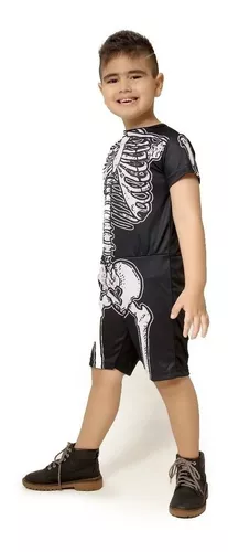 Fantasia de Halloween Infantil Masculina Esqueleto Mariachi Curto Com  Máscara